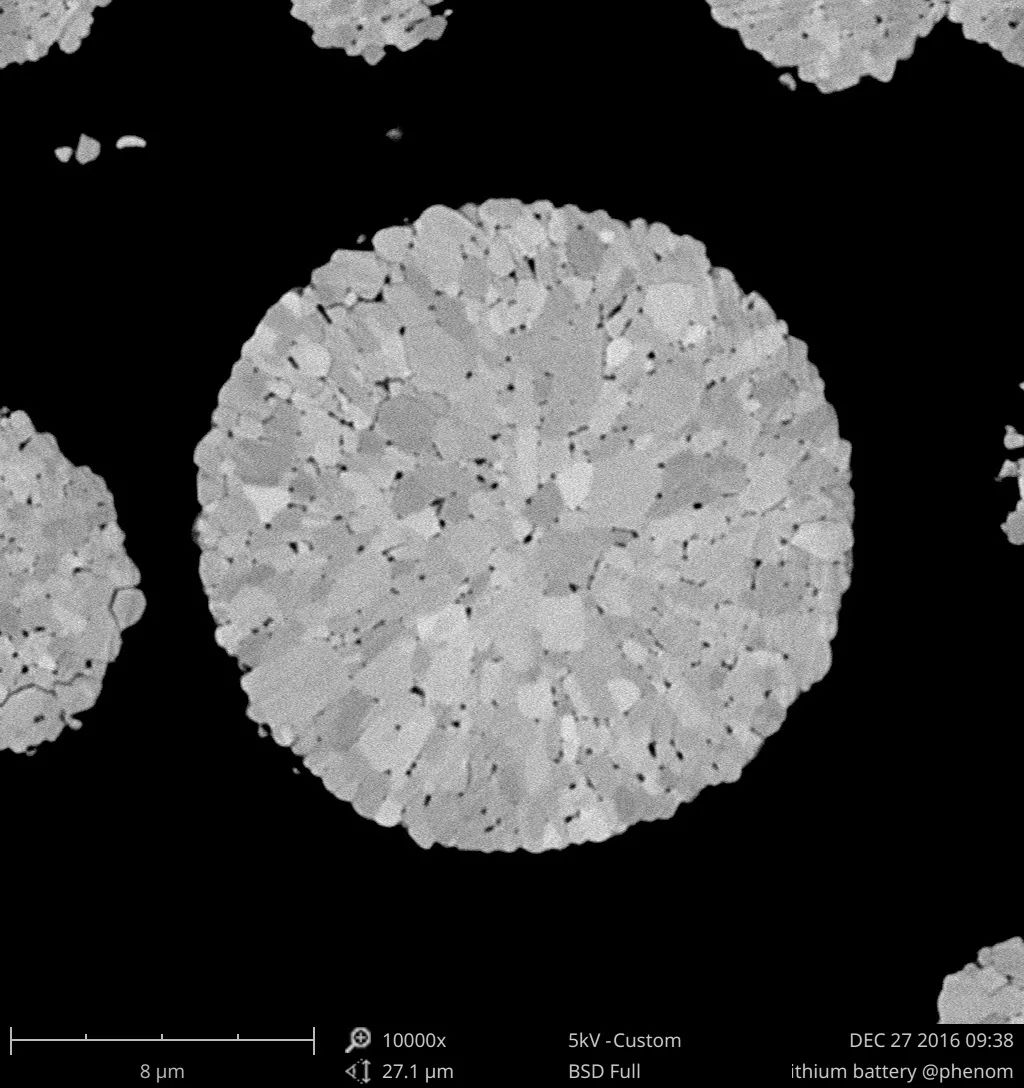 扫描电镜下锂电池正极材料颗粒切片