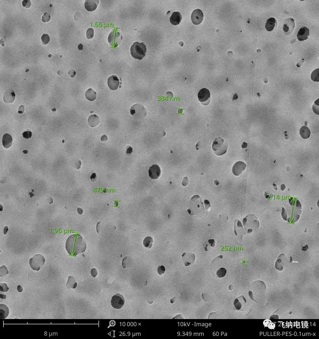 0.1μm-PES 滤芯下游扫描电镜图（放大倍数：10,000X）