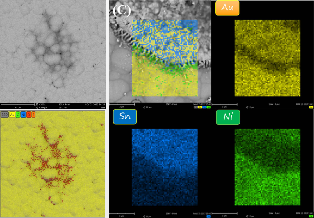 扫描电镜下吃锡不良缺陷的 EDS 分析 