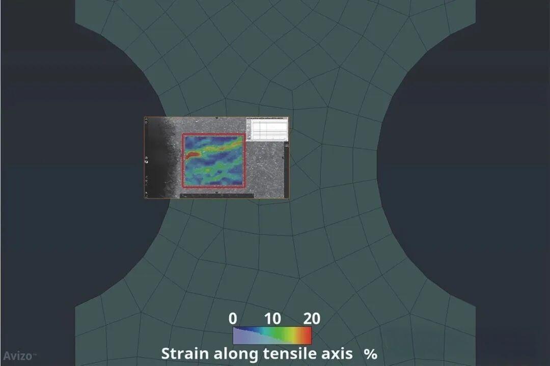有限元网格与 DIC 区域(红色方框)对比